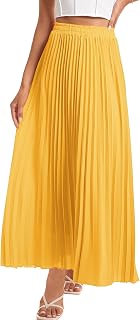 Damen-Faltenrock, hohe Taille, elastisch, Stretch, lang, knöchellang, schwingend, A-Linie, Strand, Maxirock