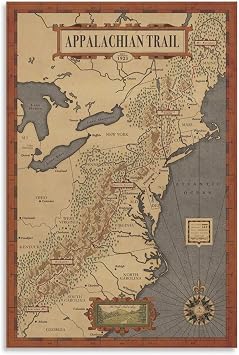 HOMSOL Appalachian Trail Map Canvas Art Poster Canvas Poster Wall Art Decor Print Picture Paintings for Living Room Bedroom Decoration 08x12inch20x30cm
