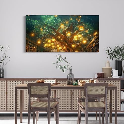 Miniatura 2 de Castle Fairy Magical Mysterious Style Canvas Wall Art,Bookshelf Bookcase Modern Wall Hangings for Living Room Bathroom,Modern Building Trees Canvas