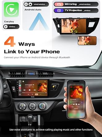 Dasaita Radio Upgrade G13 for Toyota Corolla 2014 2015 2016, Wireless Carplay, Android Auto, 10.2 Inch HD Touchscreen, GPS Navigation, 4G, WiFi, DSP, Qualcomm 665, 6GB+64GB, Android 13 | Wireless Carplay, Android Auto, Qualcomm 665, Android 13, Plug & Play Kit, FM/AM Radio, In-Dash Navigation, 4G LTE, 5G WiFi
