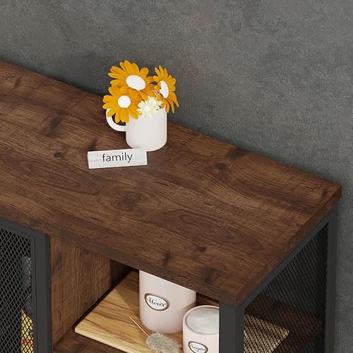 Miniatura 5 de BON AUGURE Mueble de bar de café rústico para el hogar, mesa consola rústica detrás del sofá, juego de muebles de madera y metal para sala de estar