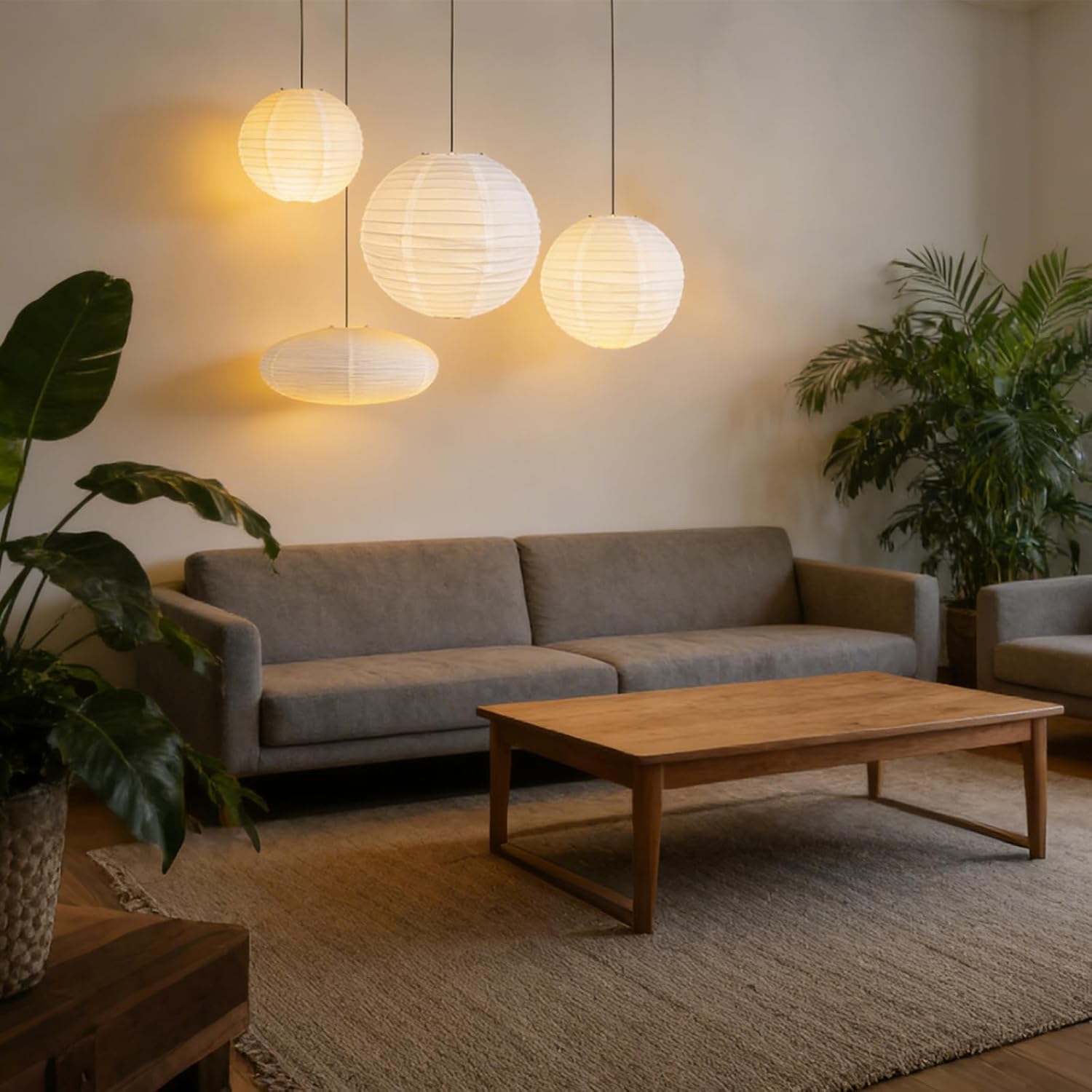 4 Pcs Chinese Paper Lanterns, 20 Inch Ceiling Foldable Light Shade, Round and Oblate Pendant Lamp Shade, White Rice Paper Lampshade for Interior Home Decoration