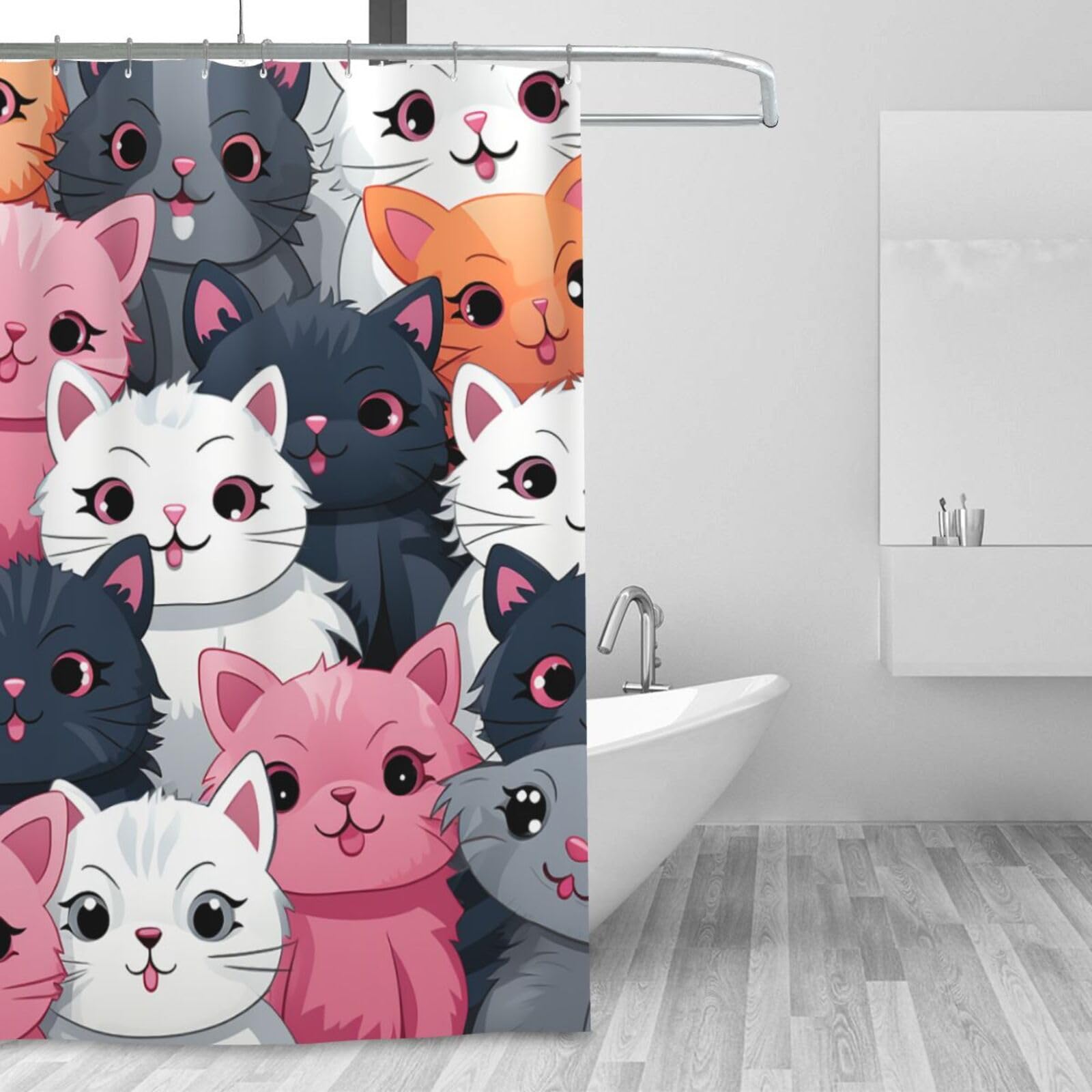 Rideau de douche moderne chatons de qualité supérieure avec 12 crochets