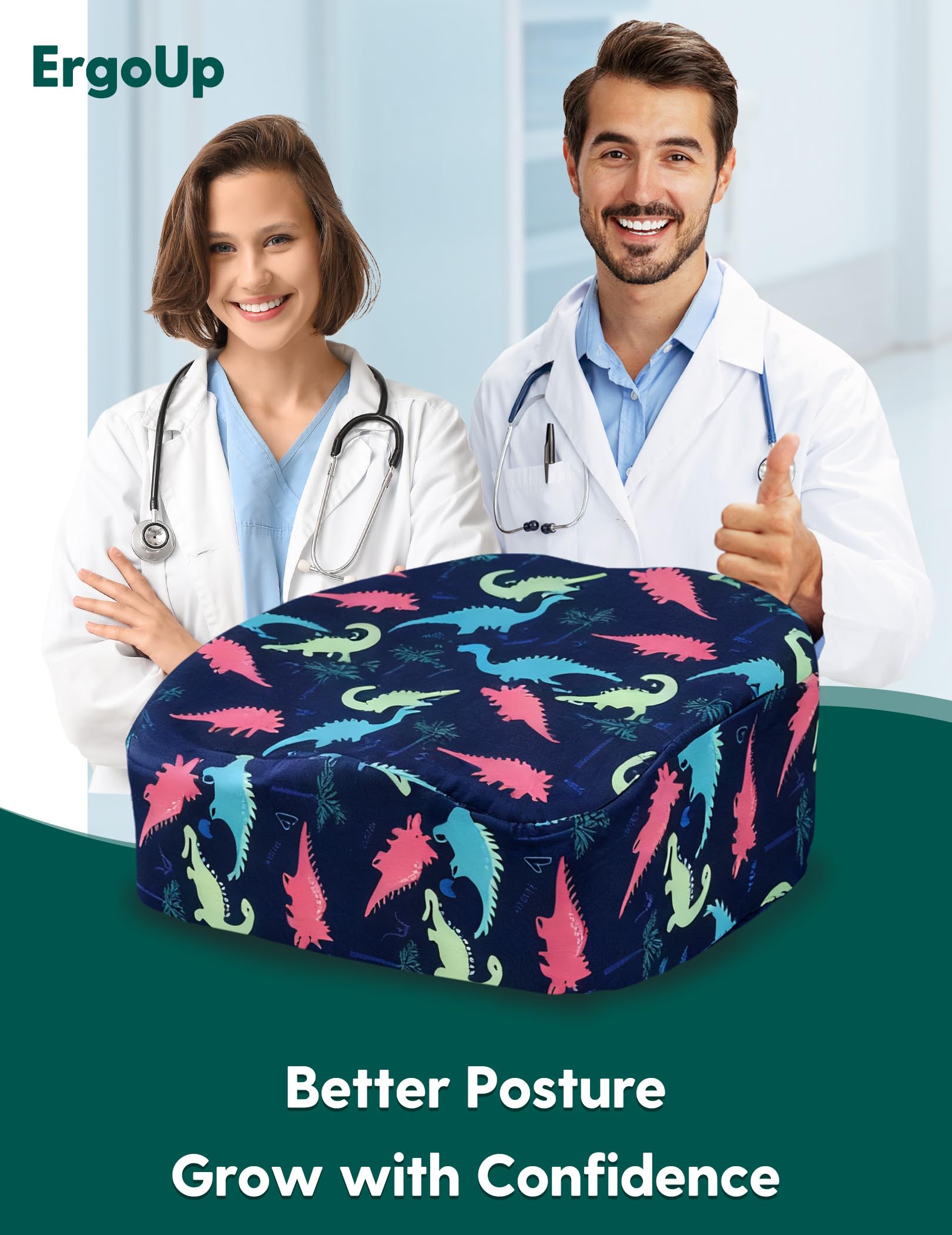 Babelio Siège rehausseur ergonomique pour chaise de cuisine, favorise une bonne posture droite, siège rehausseur pour enfant pour table à manger, housse amovible et lavable, dinosaure bleu