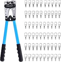 Vista 1 de Newdeli Herramienta de prensado de terminales de cable de batería 10-1/0 AWG con 60 terminales de anillo de cobre, juego de terminales de cable de 8