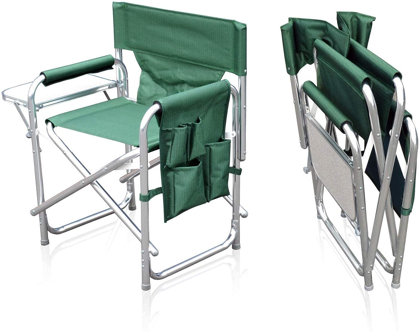 MP Essential Folding Strong Sturdy Solid Aluminium Sports Directors Chair with Folding Side Table & Pockets, Ideal for Fishing Garden Camping Outdoor Event (Racing Green)