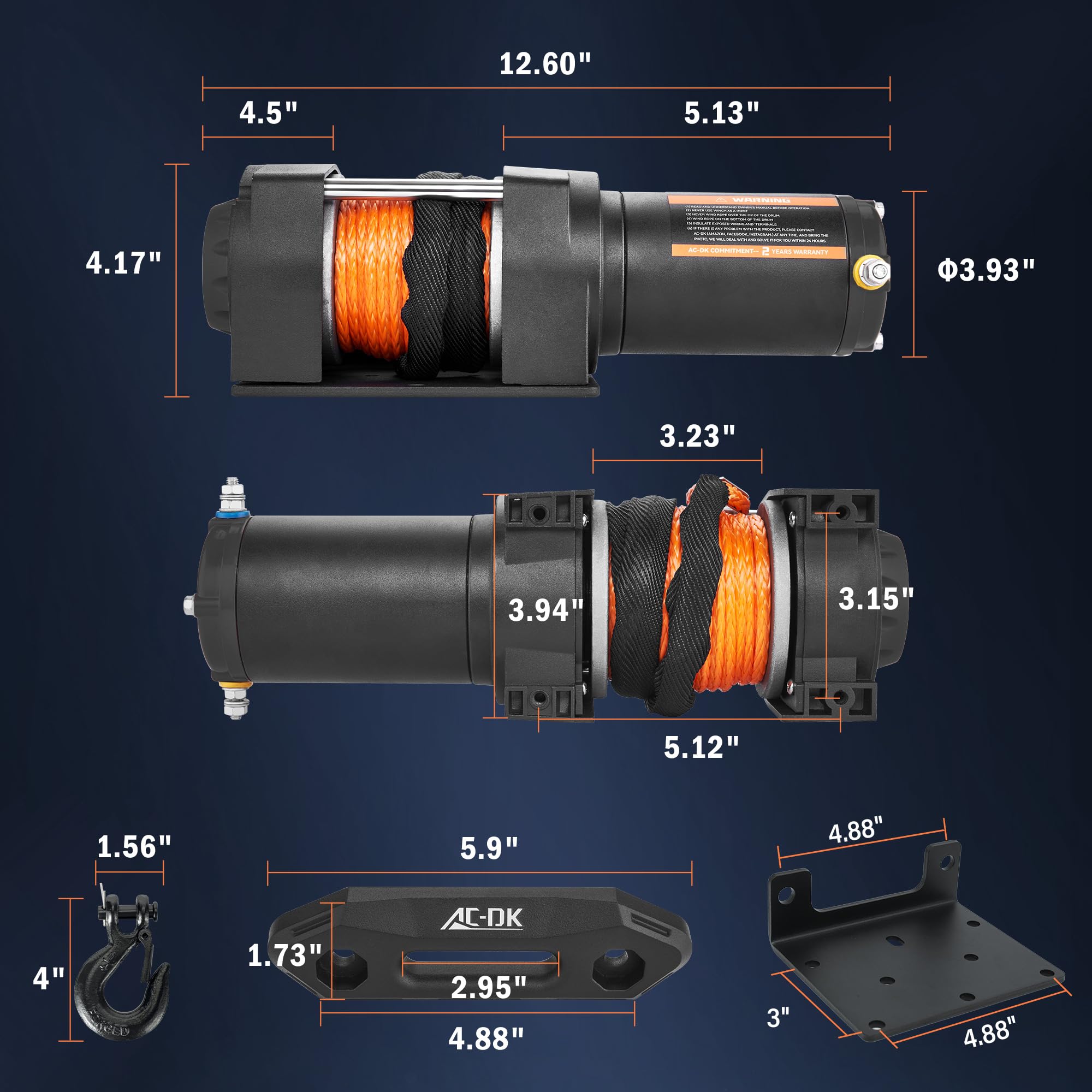 1587.6 kg ATV/UTV-Seilwinde, synthetisches Seil-Set, 12 V Seilwinde mit kabelloser Fernbedienung für Off-Road-Anhänger, Boot, Wohnmobil, Abschleppwinde, Seilwinde mit Montageplatte und