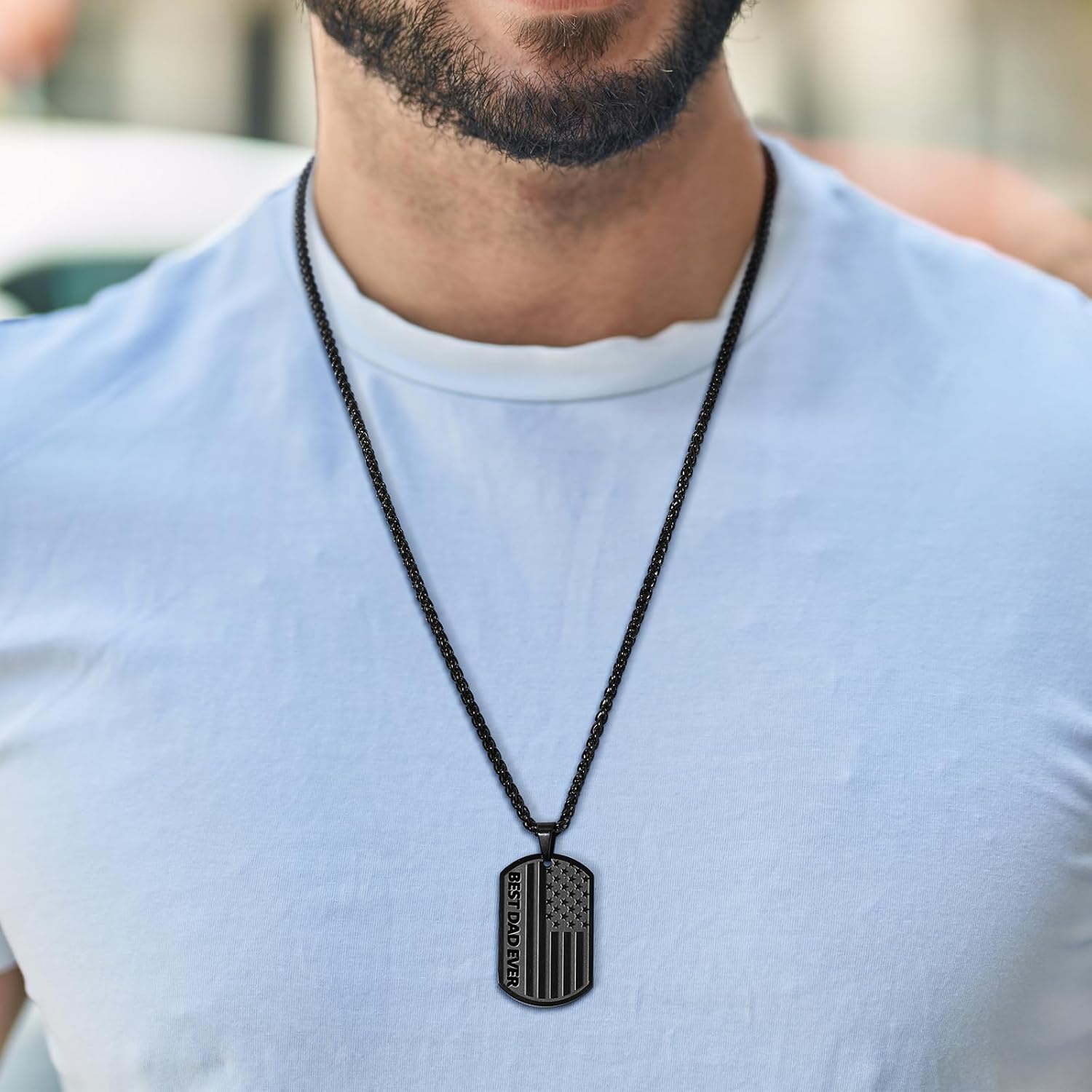 Christmas Anniversary Birthday Gifts for Men Boys, American Flag Dog Tag Pendant Necklace 24Inch Gifts for Son Husband Grandson Boyfriend Brother Dad Grandpa - Image 2