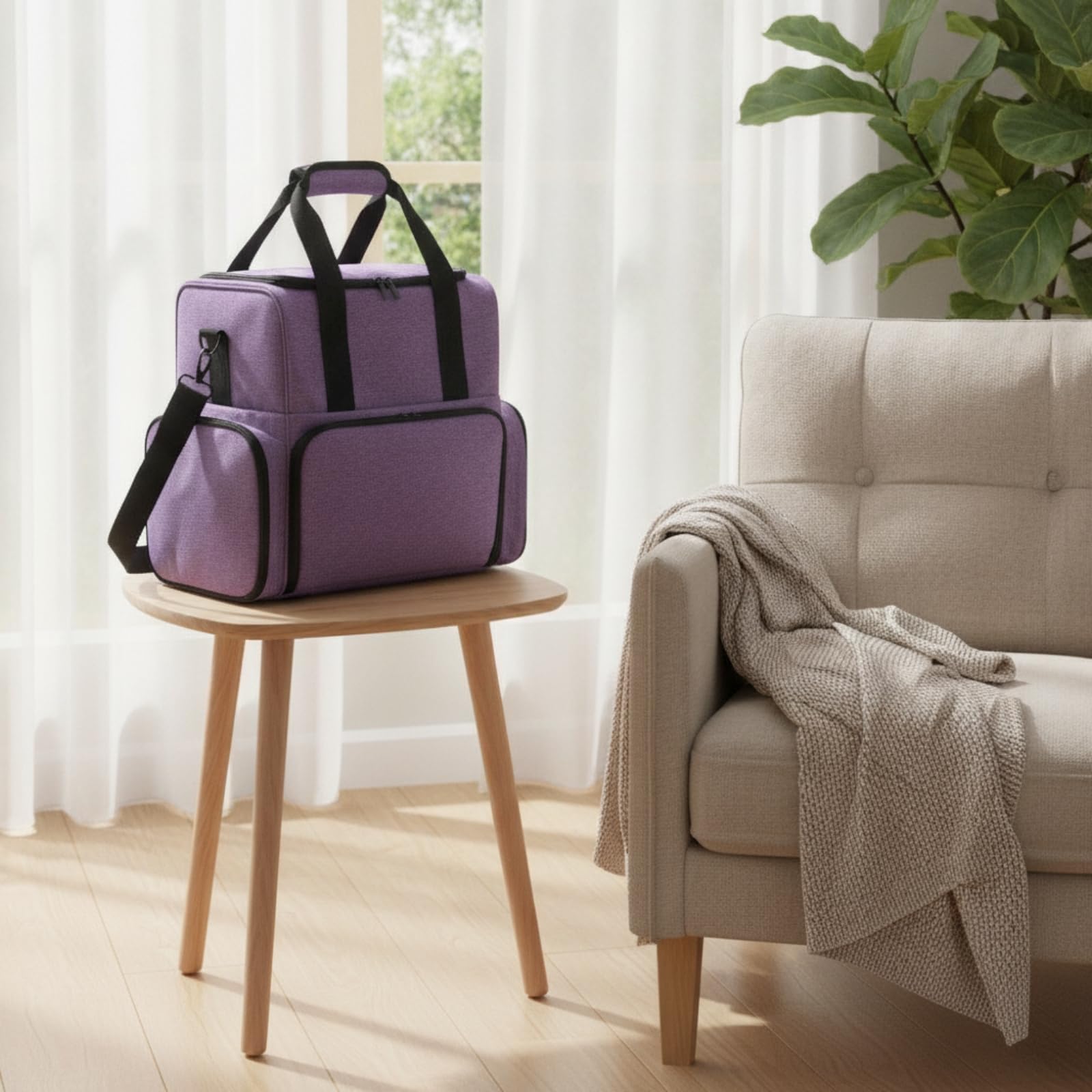 Neceser Maquillaje con Compartimentos Gran Capacidad Organizador Cosméticos con Correa Suave Bolsa Maquillaje Asa para Viajeros, Tocador, Array, Morado