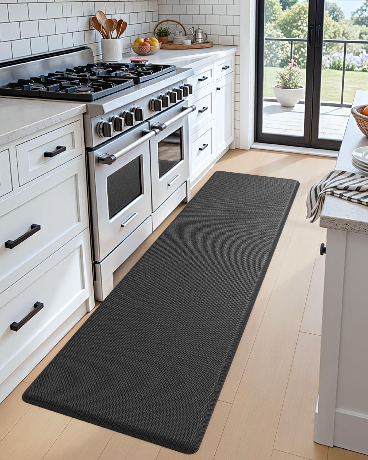 DEXI Kitchen Mat Cushioned Anti Fatigue, Extra Long Large Comfort Standing Floor Mats Waterproof, Memory Foam Antifatigue Runner Rug for Desk Office, Sink, Laundry, 70x20, Black