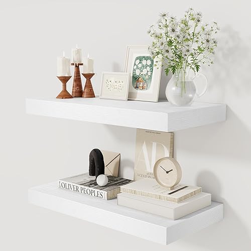 Miniatura 31 de Estantes flotantes de color blanco profundo de 12 pulgadas, estante flotante de 16 x 12 pulgadas para libros, estantes de pared profundos de madera