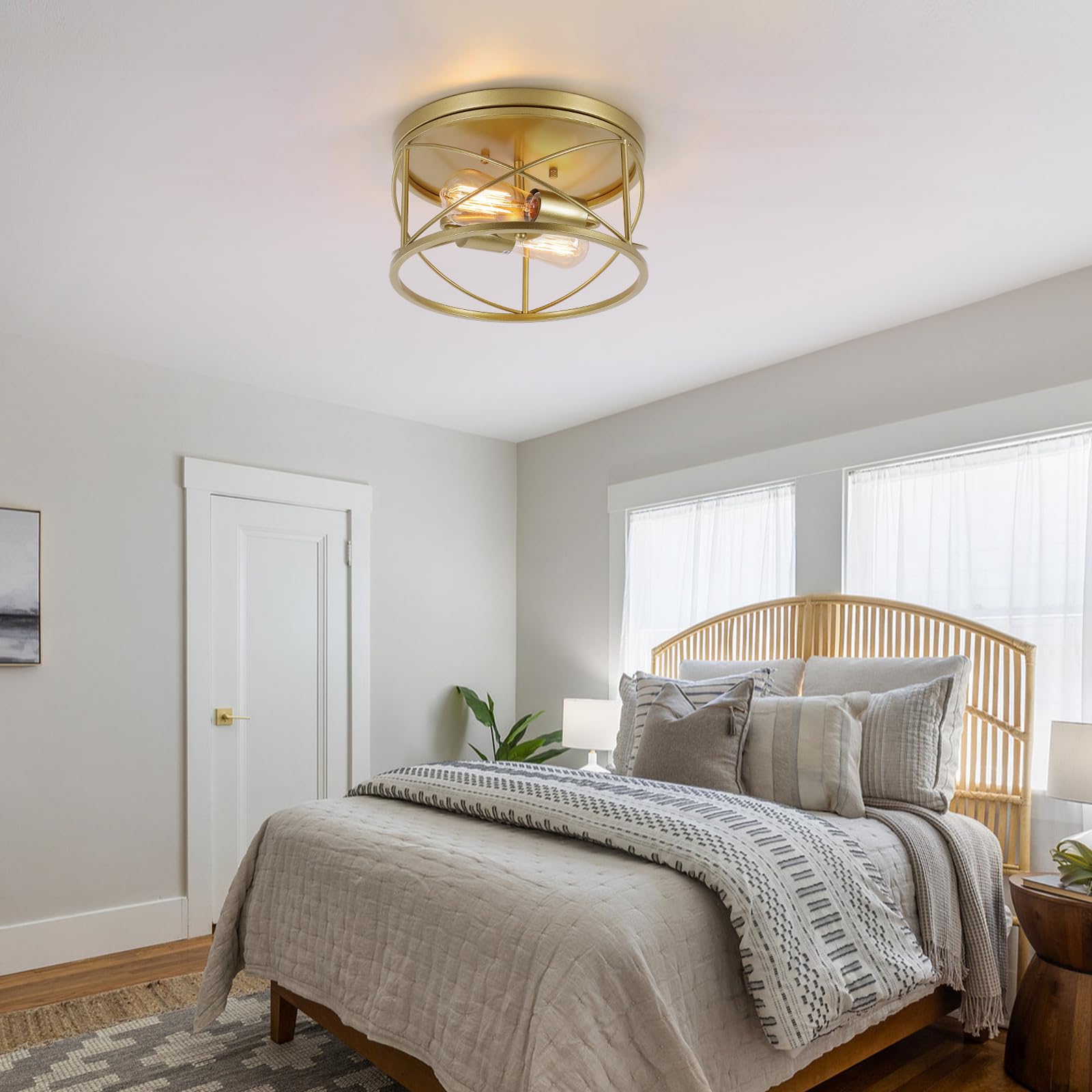 WELTRANS 2-Light Flush Mount Ceiling Light Fixture, Industrial