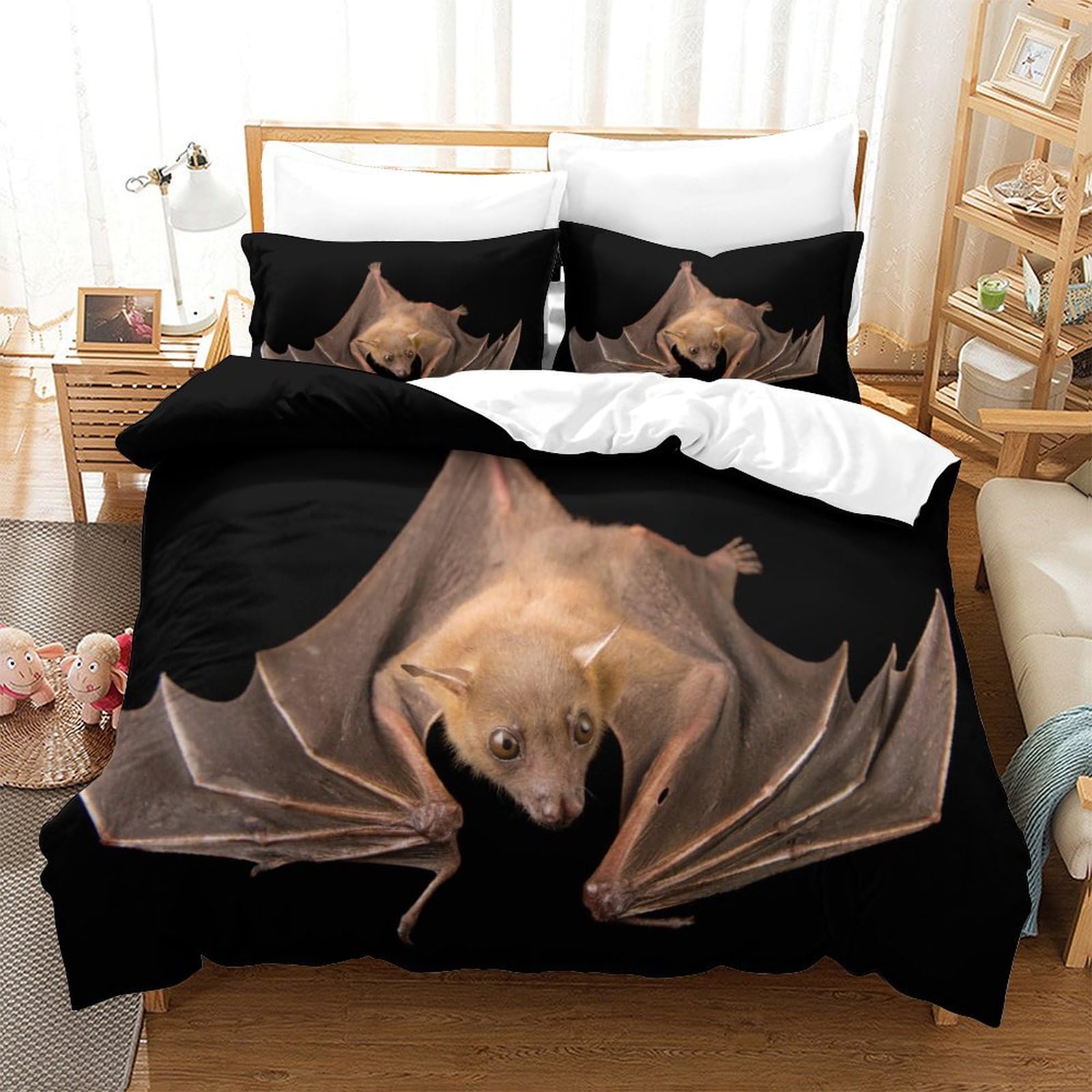 P1S9U7W5Y 3D Printed Bat Pattern Duvet Cover Set 3pcs Microfiber Night Sky Bedding Set Single