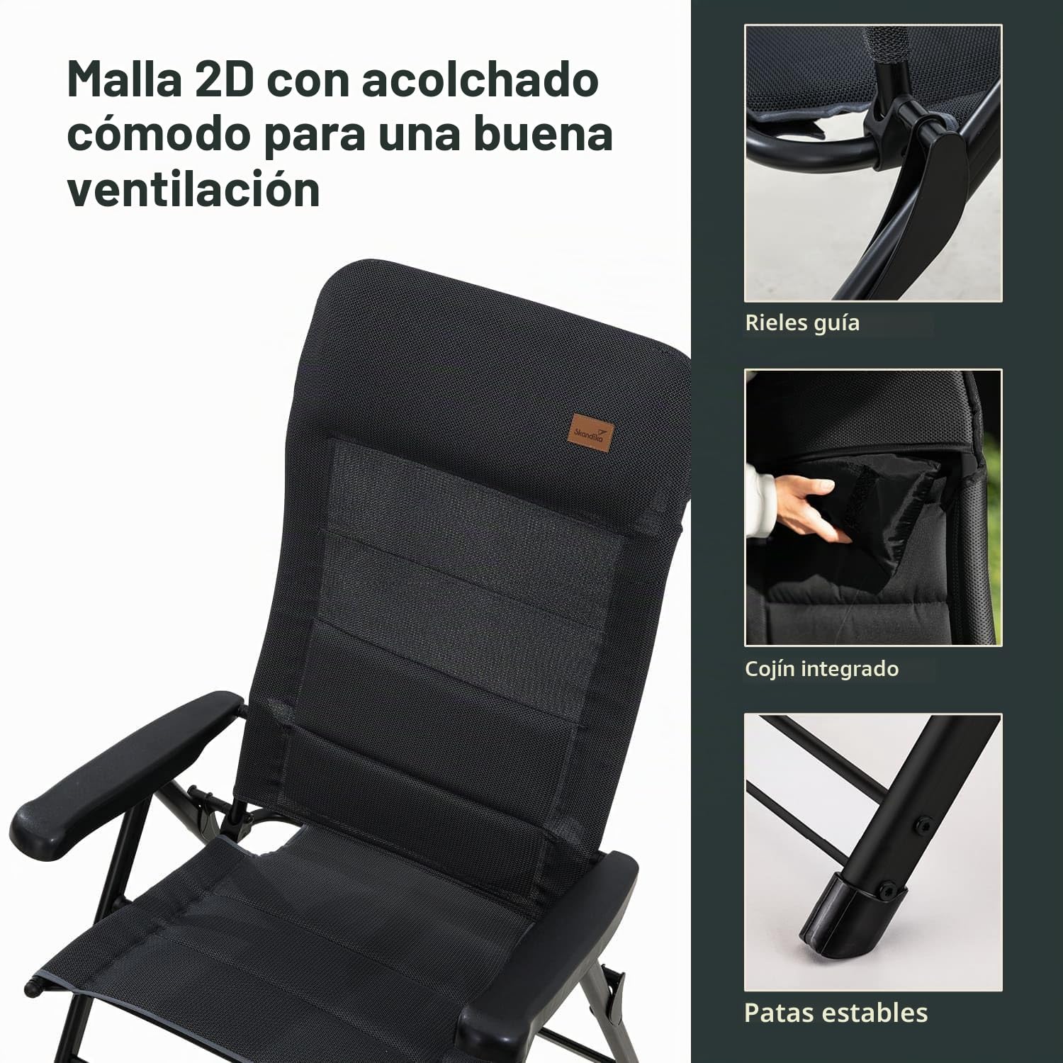 skandika Lepola L/XL/Taburete | Silla Plegable de Aluminio, Respaldo Alto y Regulable en 7 Posiciones, Acolchada, Plegable, reposacabezas (1XL)