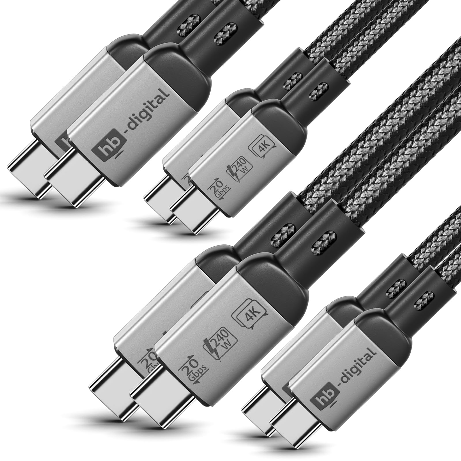 HB-DIGITAL 2 m, 4 cavi USB C USB 4.0 Gen3, cavo di ricarica veloce fino a 240 W, cavo dati 20 Gbps 8 K, 60 Hz, 4 K, nylon intrecciato per iPhone 16 15 Pro, Samsung Galaxy S23 S22 S21