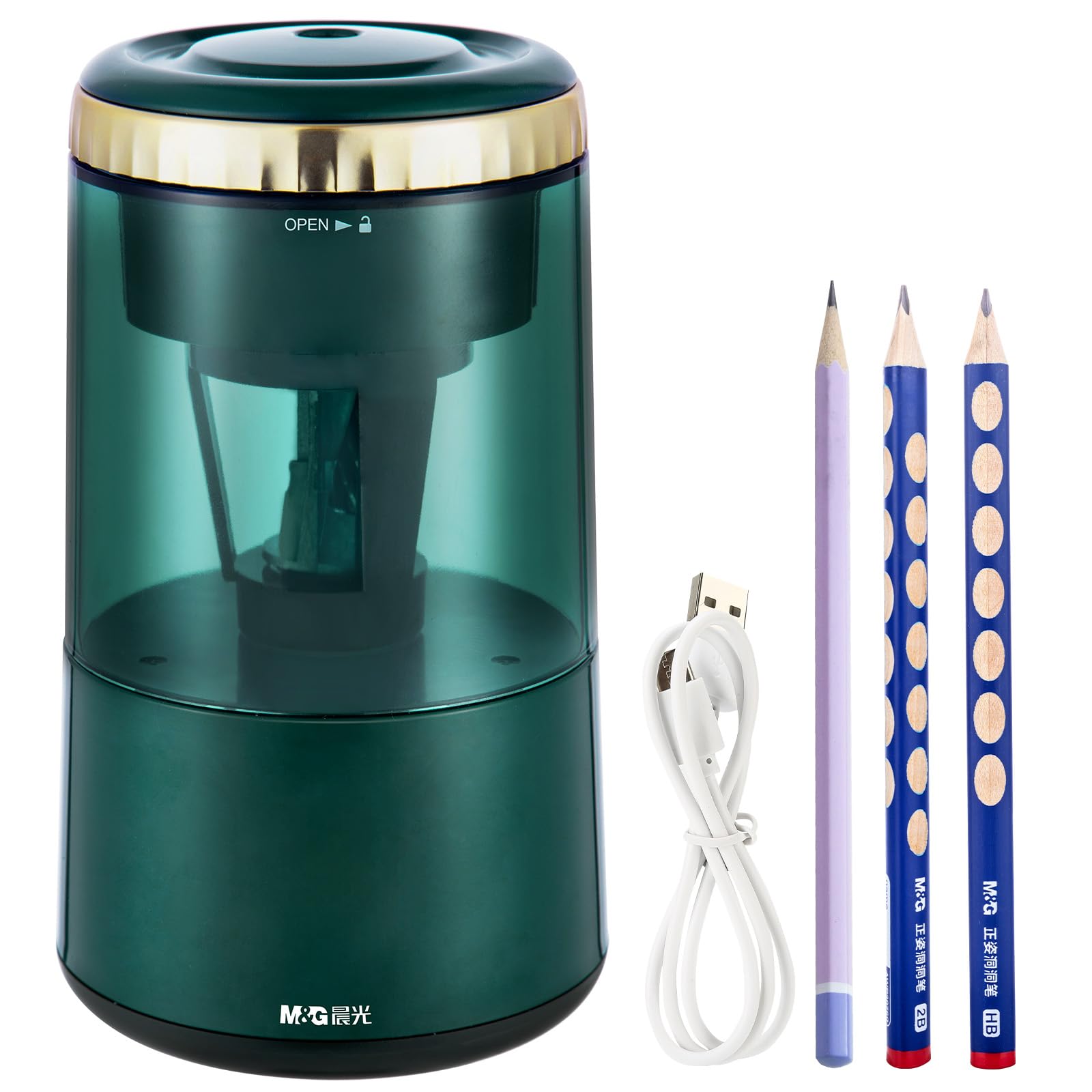 M&G Electric Pencil Sharpener, Portable Automatic Pencil Sharpener for Colored Pencils, Auto Stop,Fully Automatic Sharp & Fast, USB Operated for 7-8mm Pencils for Kids, School, Office, Home (Green)