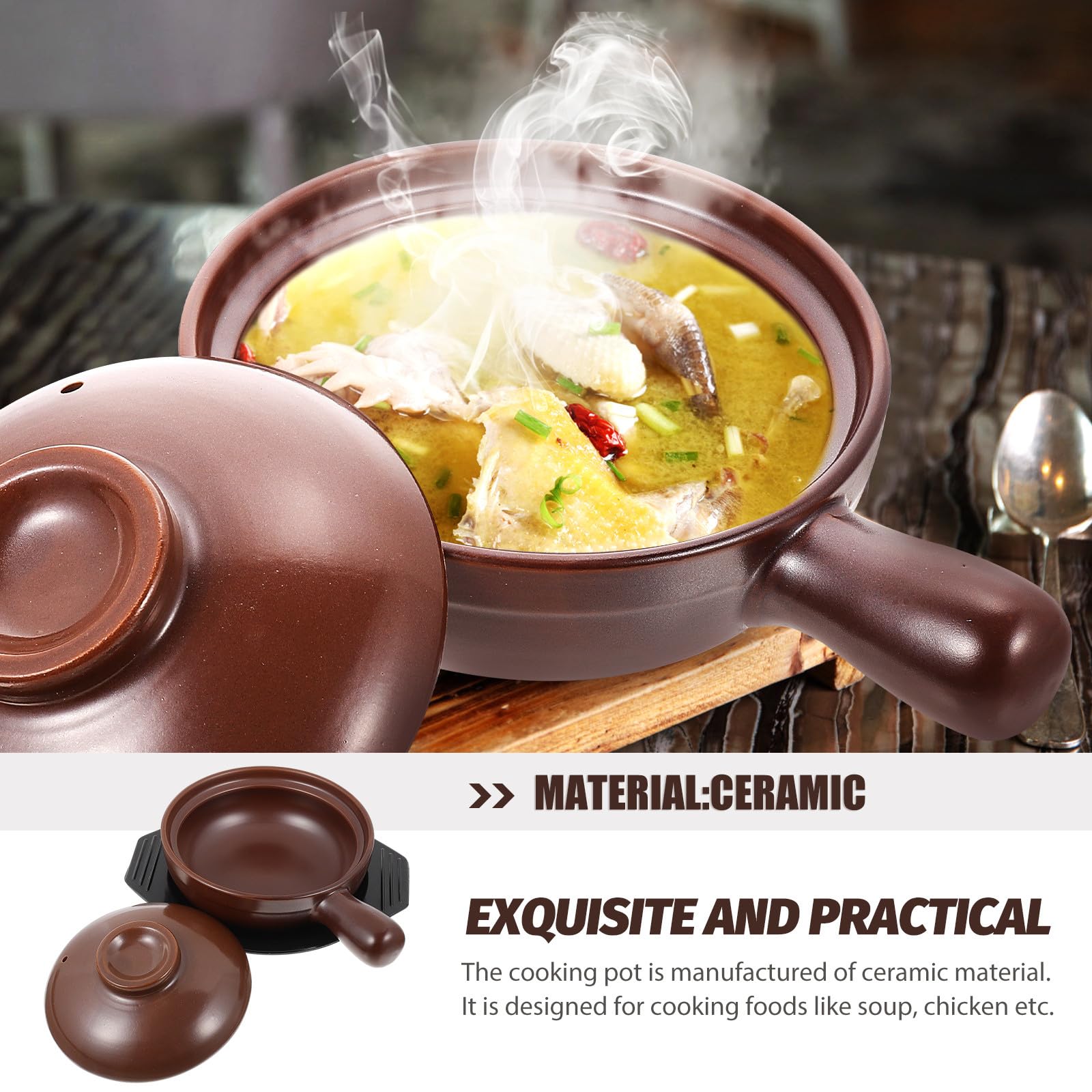 Zerodeko 1juego Cazuela de Cerámica con Asa Resistente Altas Temperaturas para Cocina Doméstica con Base Olla para Guisos y Sopas Utensilios de Cocina Ergonómicos y Duraderos
