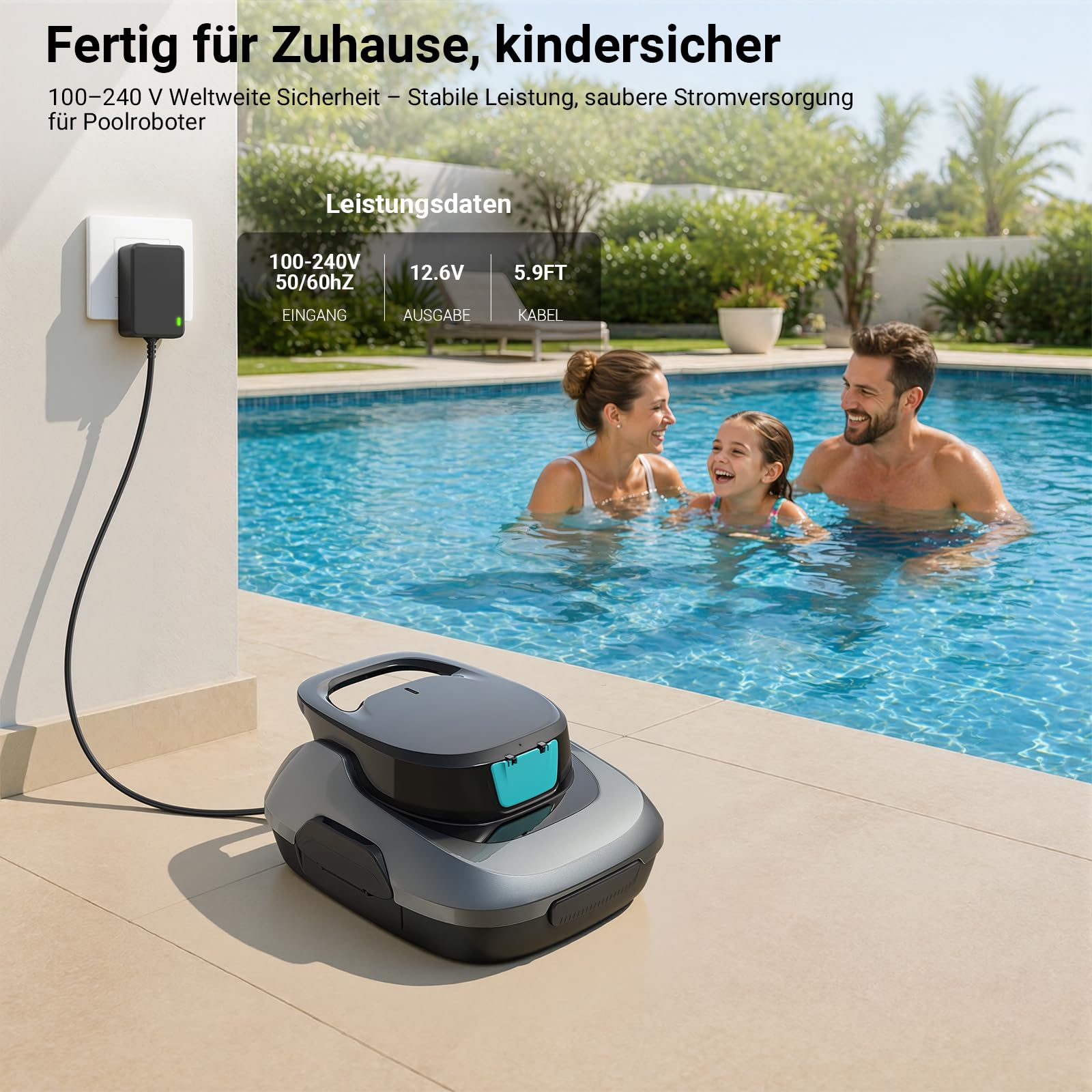 12,6V-Netzteil für Aiper Poolroboter, Kompatibel mit Aiper Scuba SE Kabellosem Roboter-Poolreiniger Poolsauger Ersatz Adapter Ladegerät Ladekabel – Mit Ladeanzeige