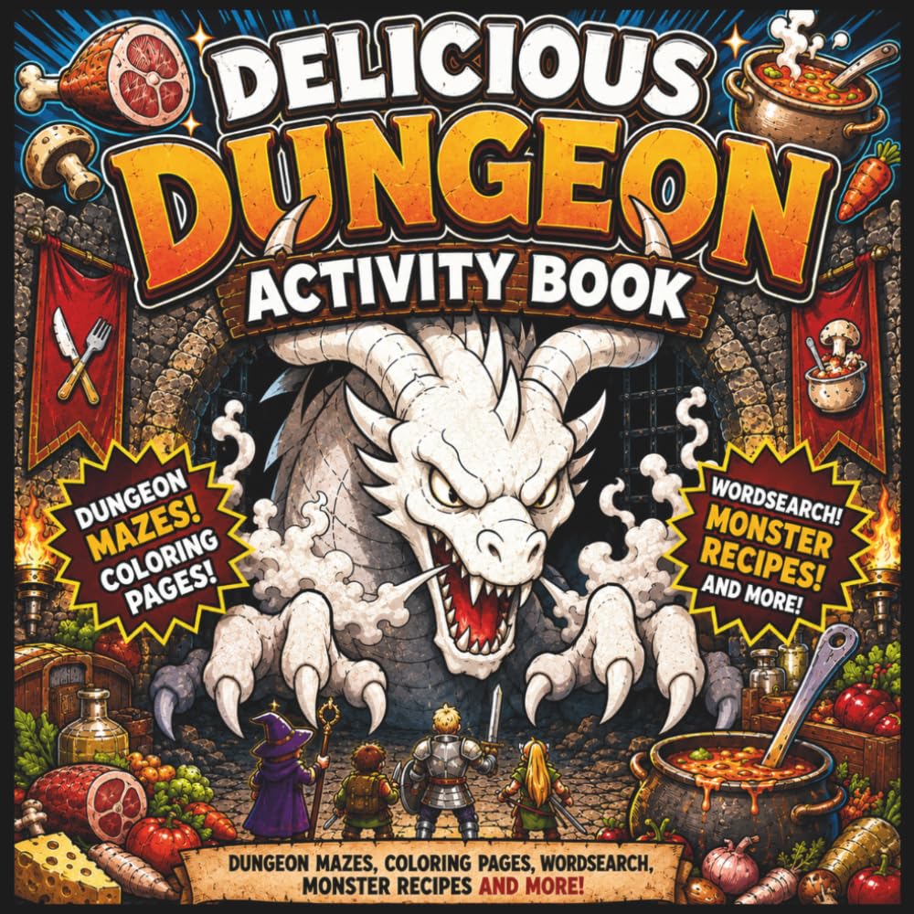 Deliciously in dungeon meshi activity book: Wordsearch, Mazes, dungeon crawlers with delicious in dungeon cooking and coloring activities (Fun Books)