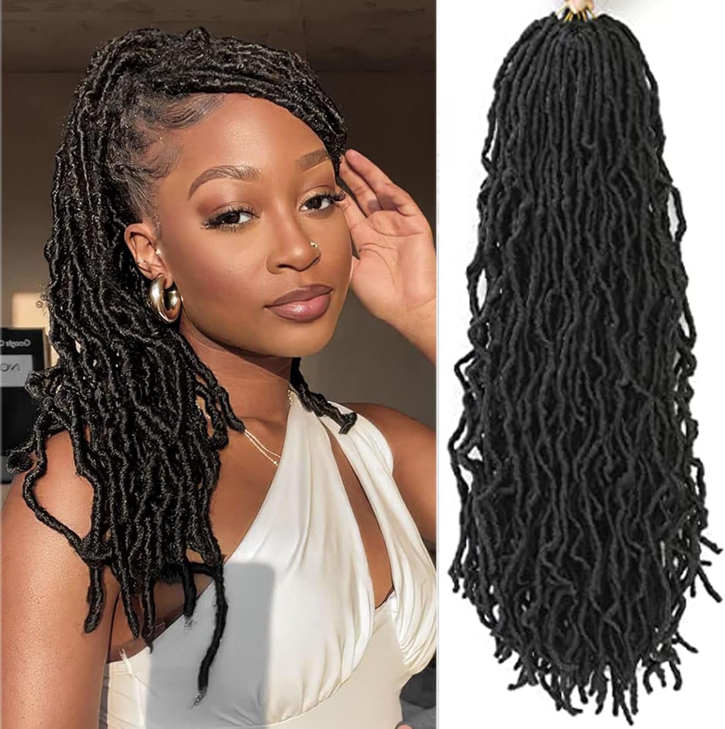 24 Inch Soft Locs Crochet Hair Pre Looped 6 Packs Faux Locs Braids Dreadlocs For Black Women (1B, 24 Inch)