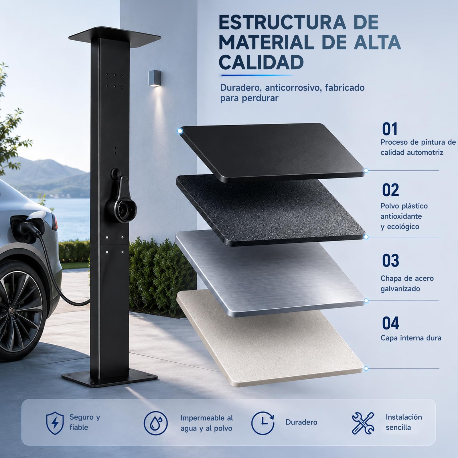 Soporte de pared con soporte para cables, resistente a la intemperie, soporte universal de pared para estaciones de carga de coches eléctricos
