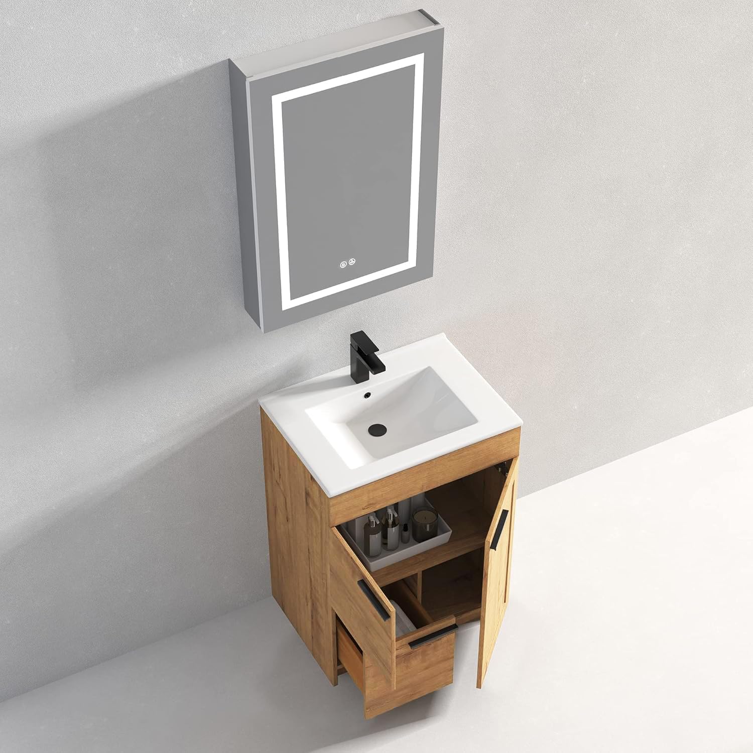Blossom 24 Inch Bathroom Vanity with Sink – All Wood Freestanding Vanity with Topmount Sink, Soft Close Doors, Drawer - Bathroom Storage Cabinet with Basin (Classic Oak, 24" with Ceramic Sink)