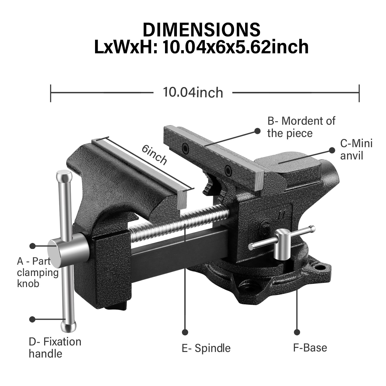 Morsa Da Banco Teeno 6 Inch - Acciaio Fuso, 1000kg Forza, Base Girevole 270°, 150mm Mascella - Foto 10