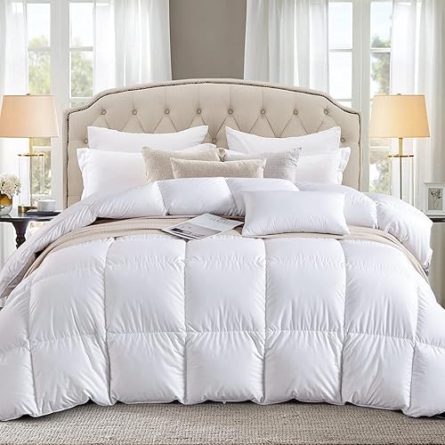Miniatura 2 de Globon Lujoso edredón de plumón de plumas tamaño King relleno de edredón esponjoso de colección hotelera pesado para invierno 100 algodón suave con