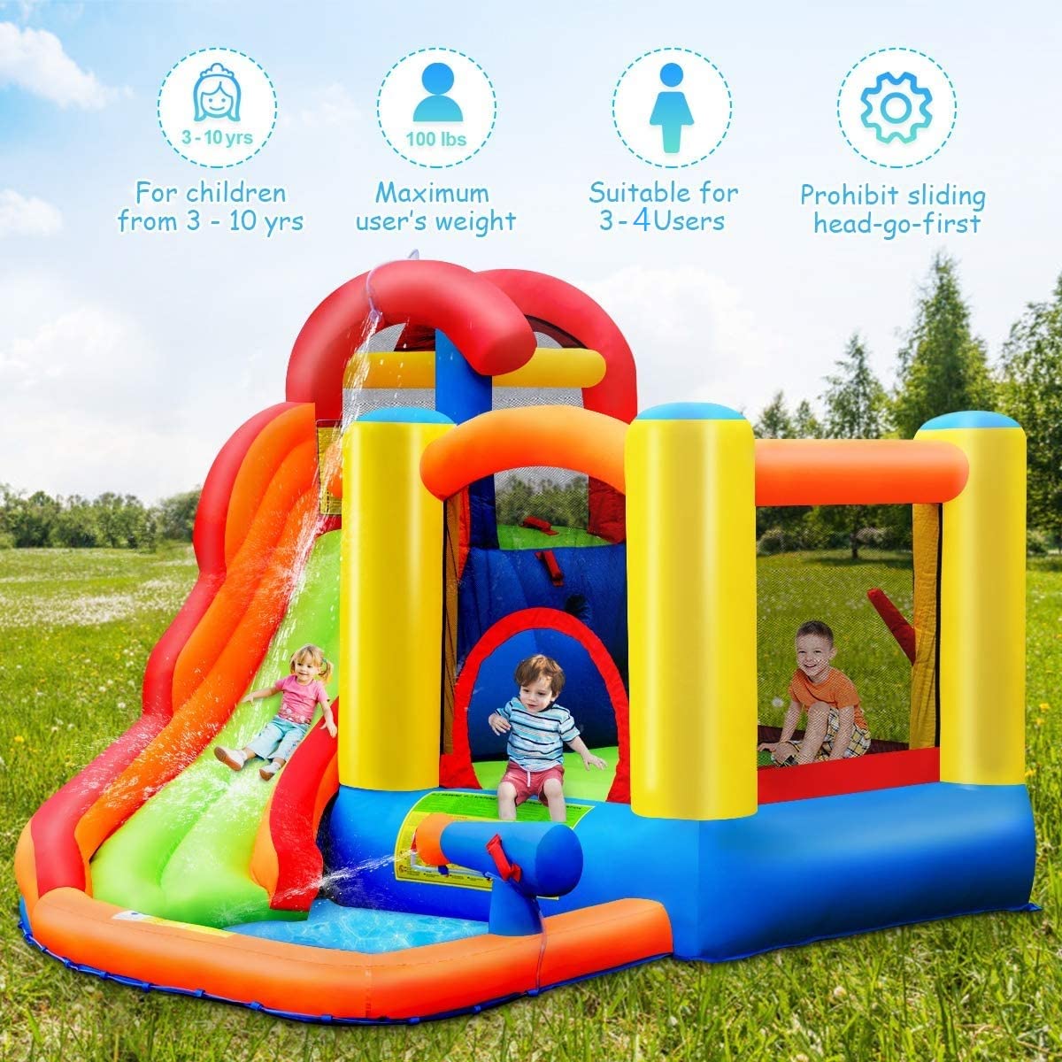 Buy BOUNTECH Inflatable Water Slide Bounce House, 6 in 1 Multifunctional Kids Water Slide