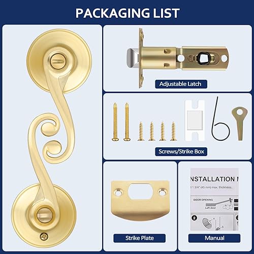 Miniatura 7 de 1 Pack Gold Door Handle, Wave Style Privacy Door Lever(Thumb Turn Inside Lock) for Bedroom Bathroom, Keyless Interior Lever with Satin Brass Finish