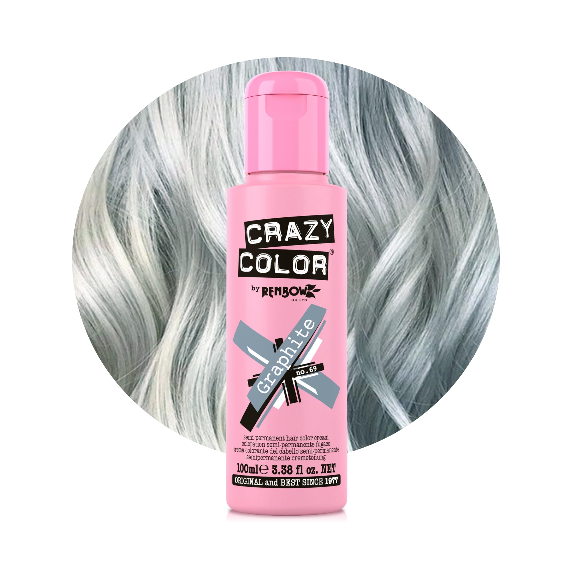 Crazy Color Metallic Graphite Semi-Permanent Hair Dye. Highly Pigmented Silver Toner Conditioning & Oil Nourishing Vegan Formula | No Bleach or Ammonia | 100ml
