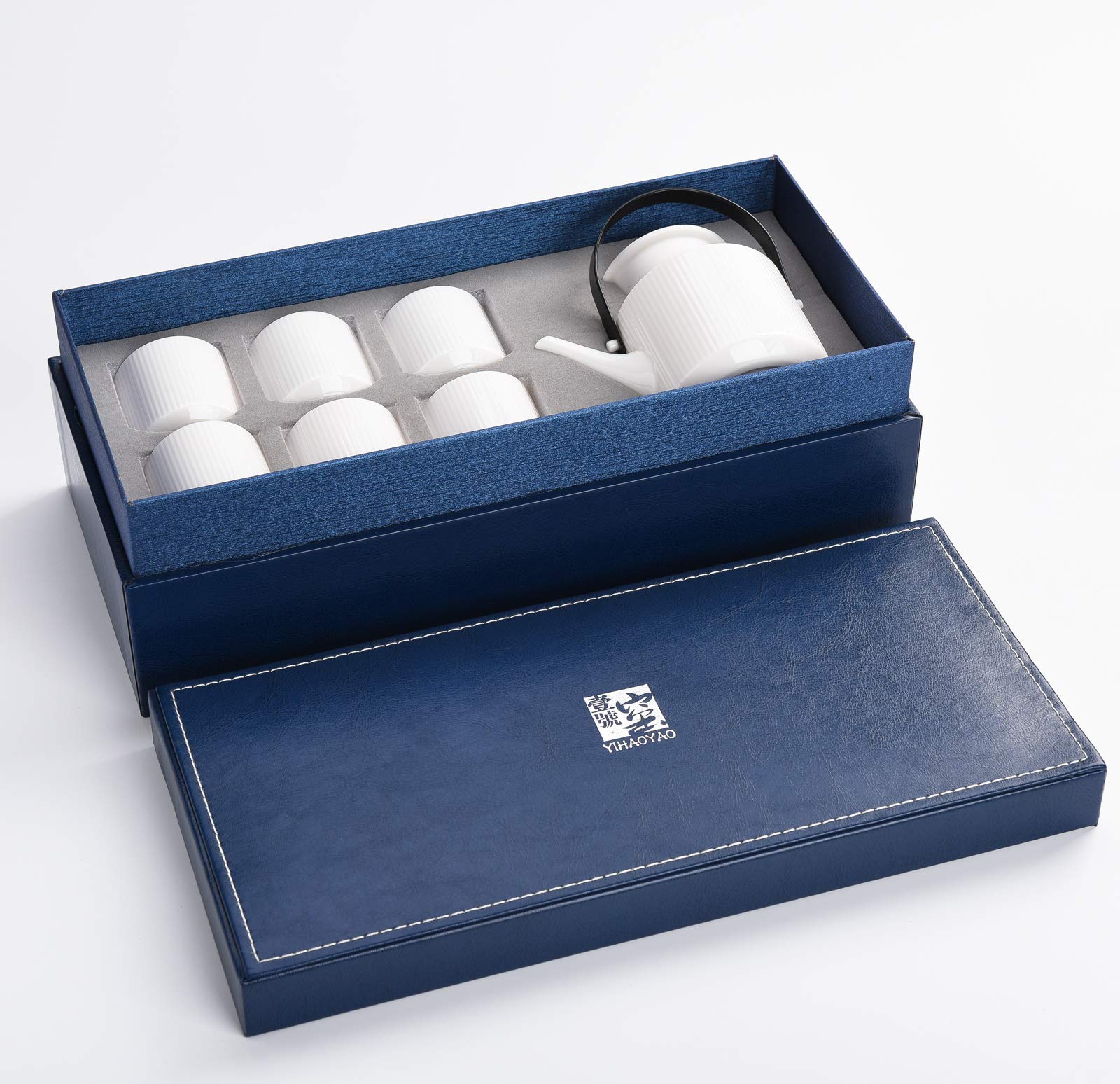 Juego de tetera de cerámica fina, de porcelana blanca de jade con 4 tazas, hervidor de té de hojas florecientes y sueltas – 8 onzas, color blanco