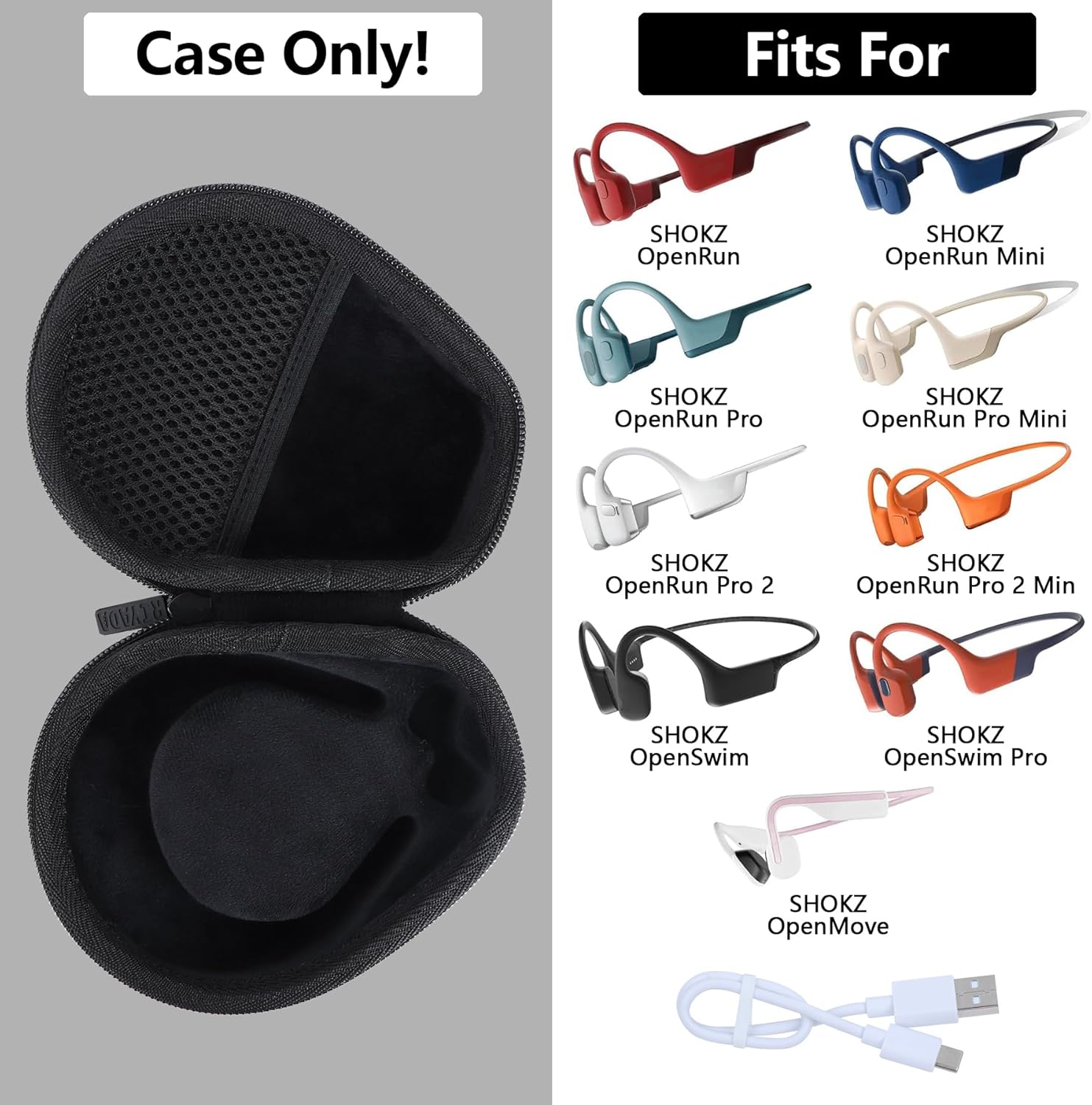 Hard Case Replacement for SHOKZ OpenRun Pro 2 / Pro 2 Mini/OpenMove/OpenRun/OpenSwim Open-Ear Bone Conduction Sport Headphones (Black Case) - Image 3