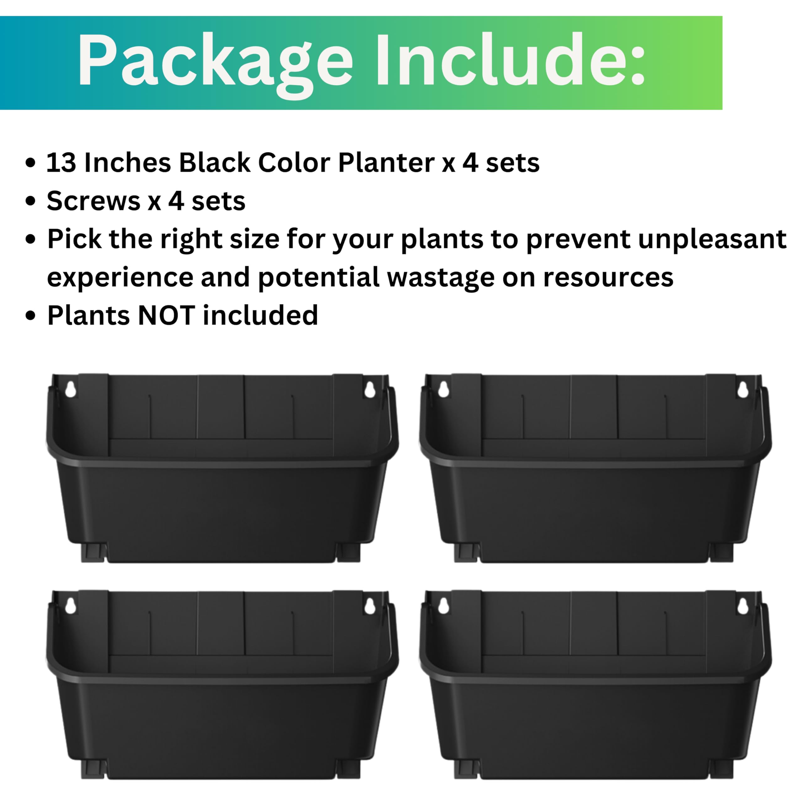 Maxona Black Color Vertical Garden Planter - 4 Pack, 13 inch Wall Mounted Planter for Patio Outdoor Decor, Home Plastic Pot Balcony Plant Vegetable Fruit Herb Hanging Pocket Holder Flowerpot