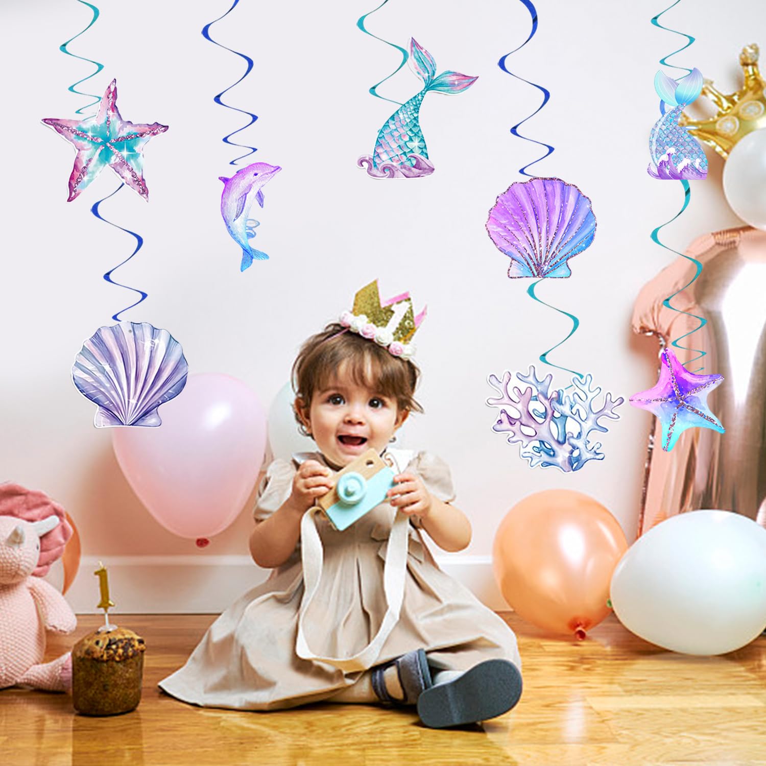 16 Pezzi di Pendii A Spirale con Una Sirena, La Serie di Decorazioni, Sostenitori Creativi E Interessanti, Accessori per Layout per Feste E Accessori per Feste per Bambini.