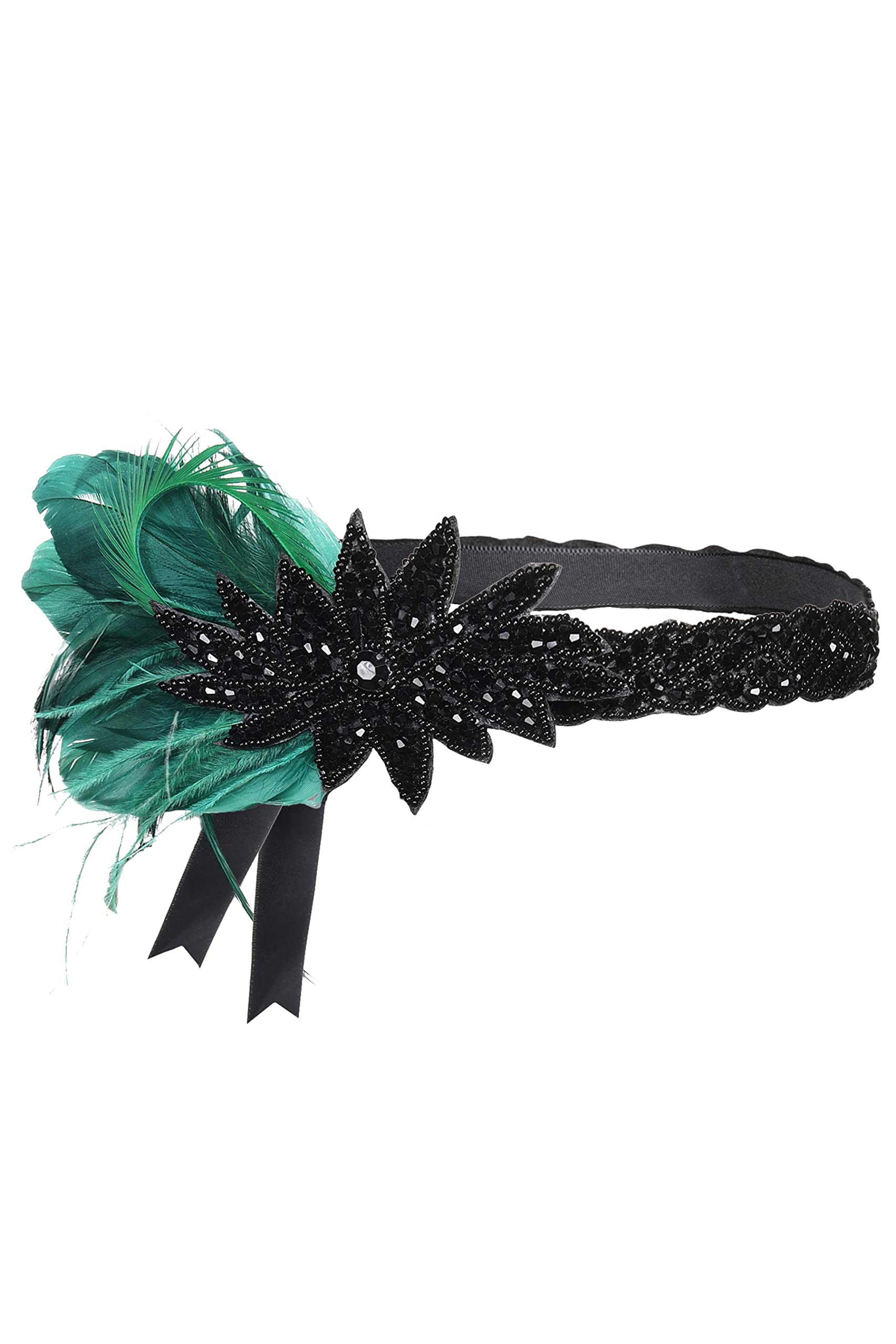 1920s Flapper Feather Headband - Roaring 20s Peacock Hair Accessory With Rhinestones & Hair Clip