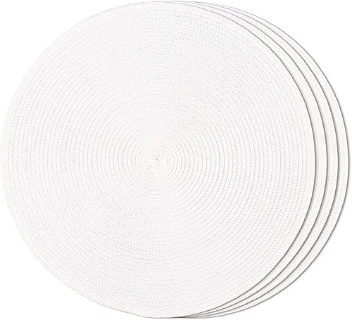 Miniatura 40 de FunWheat Juego de 6 manteles individuales redondos trenzados para mesas de comedor, tejidos, lavables, antideslizantes, para decoración (rojo Rojo