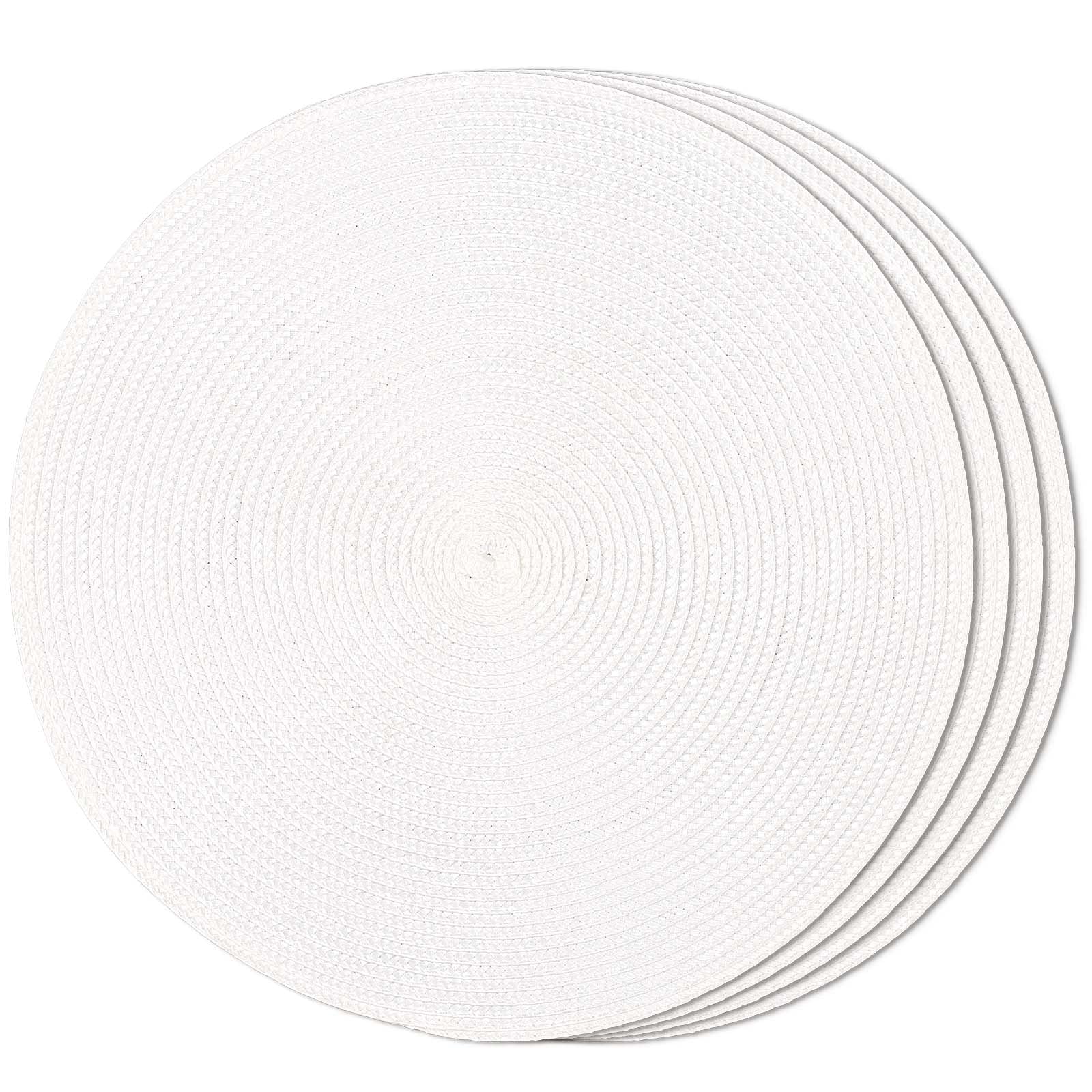 FunWheat Braided Round Placemats for Dining Tables Set of 4 Woven Washable Non-Slip Placemats 15 Inch (White, 4 Pieces) — image 1