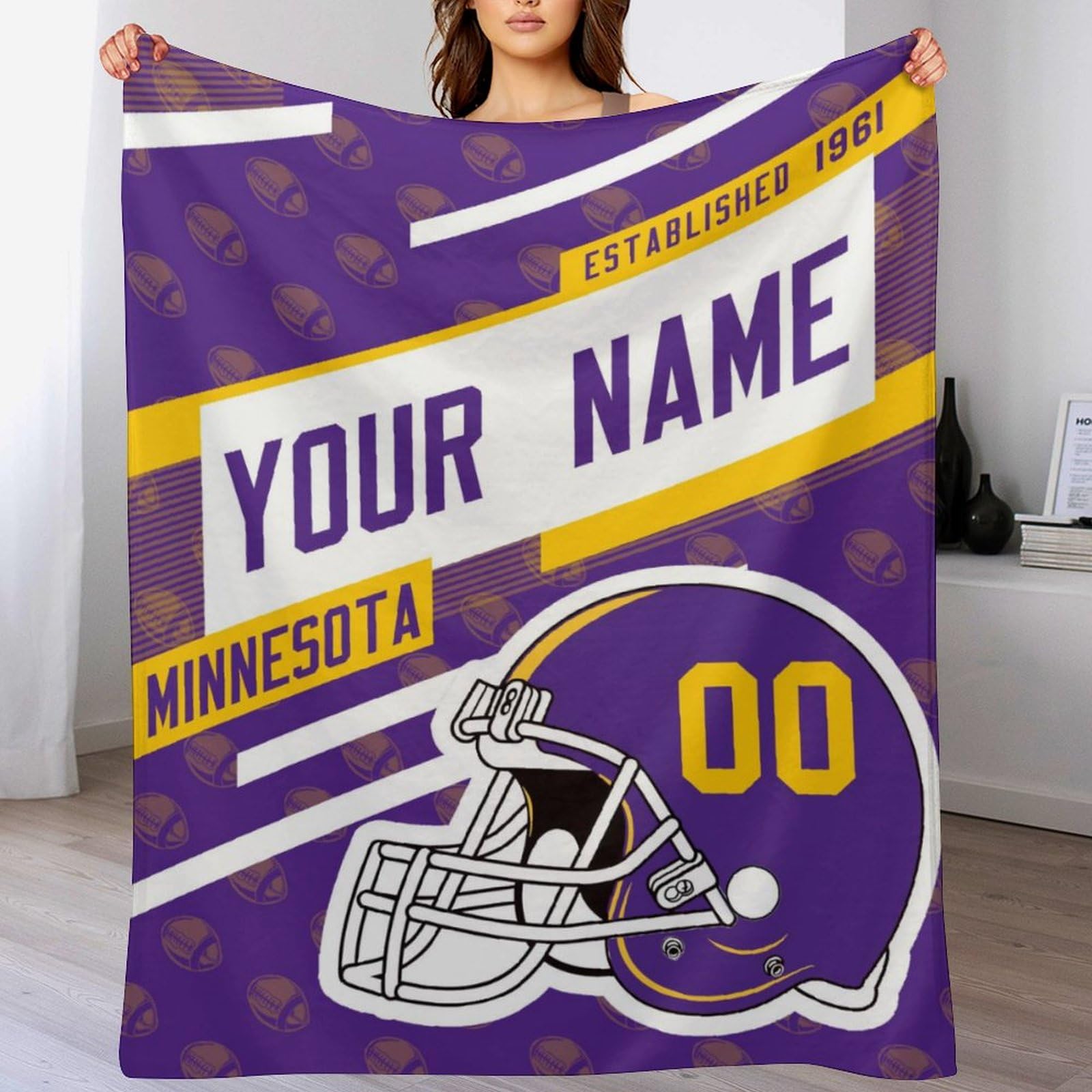 Mjfvqh Custom Football City Blanket Personalized Name Number Team Colors Throw Blanket Customize Football Fan Gift for Men Women Youth Kids Winter Bed Sofa Decor