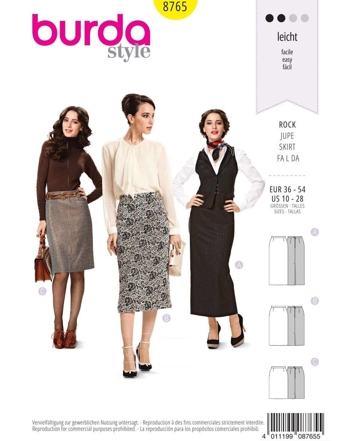 Burda B8765 Skirt Sewing Pattern 19 x 13 cm