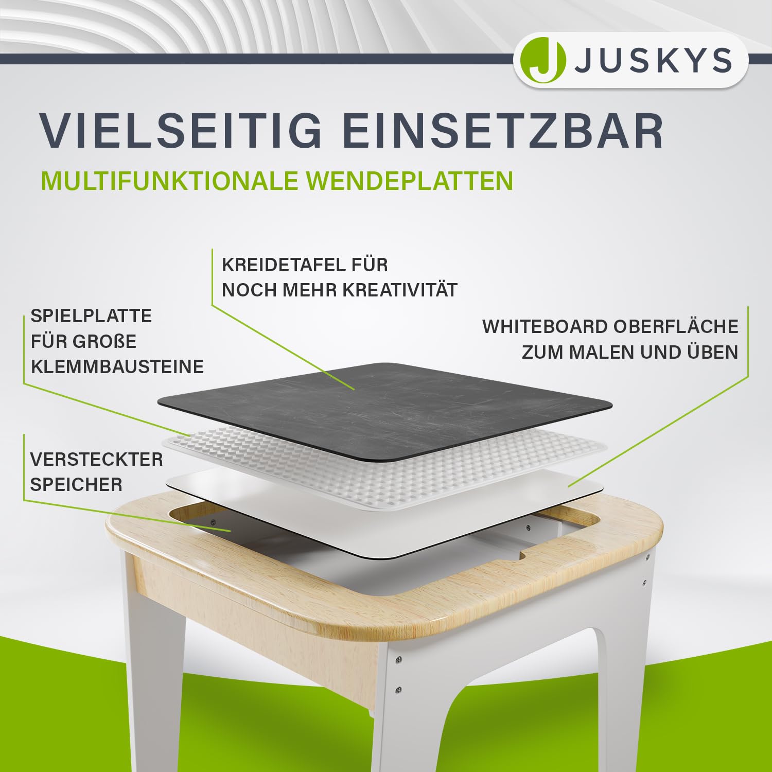 Juskys Kindersitzgruppe Milou - Set mit 2 Stühlen & 1 Tisch - Kindertisch Holz - Spieltisch mit Stauraum - Sitzgruppe für Kinder, Maltisch - Natur