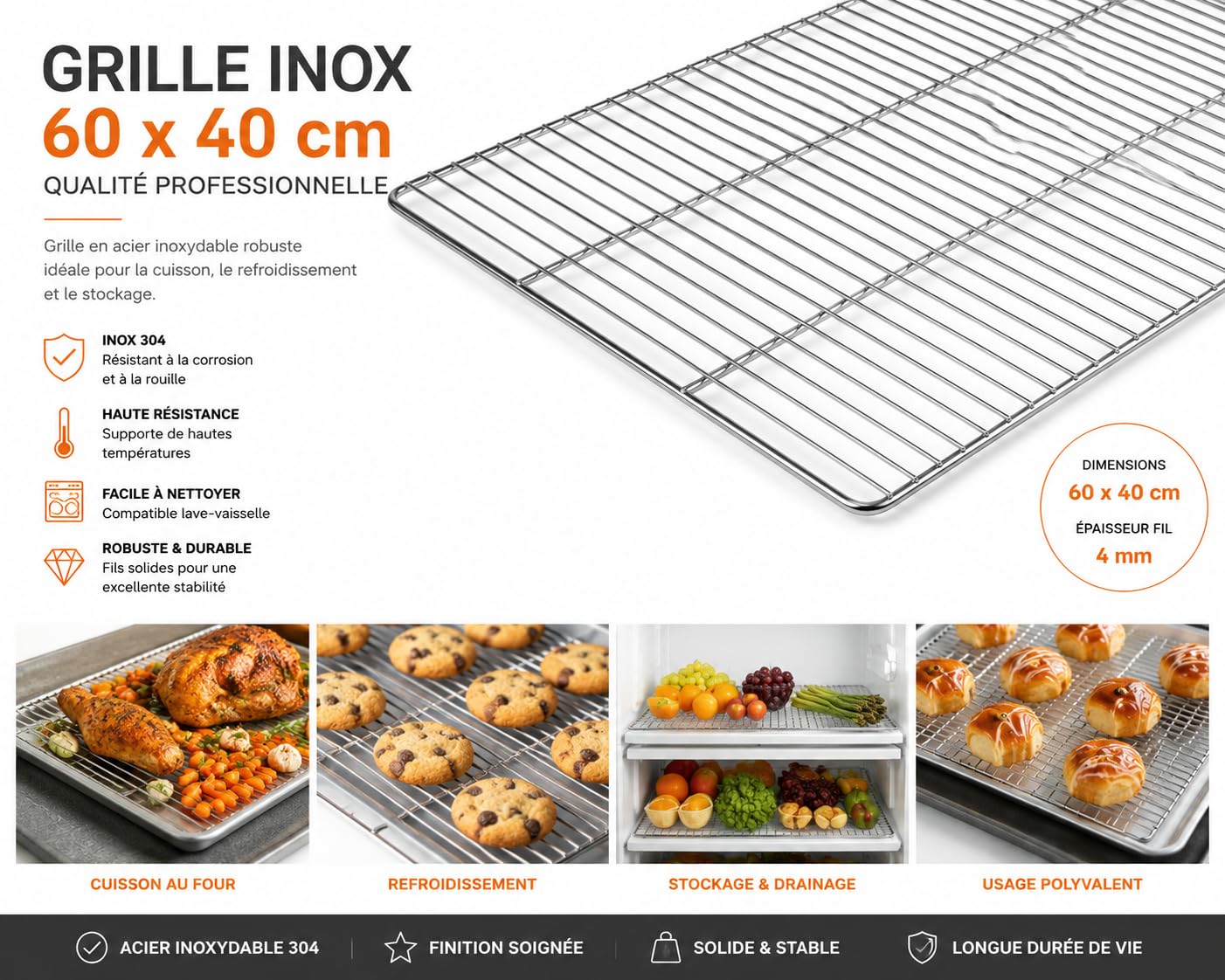 Grille INOX 60X40-3 TRAVERSES