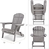 Vista 3 de kevinplus Juego de 2 sillas Adirondack de madera para exteriores, sillas plegables para jardín, césped, patio, piscina, color gris