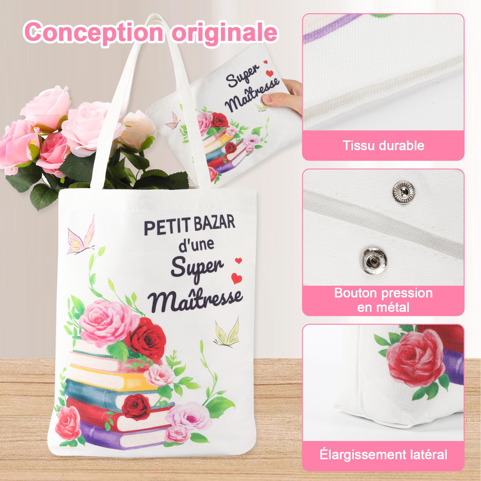 Cadeau Maîtresse d'École Fin d'Année avec Tote Bag Sac de Papeterie Boîte Cadeau Personnalisé