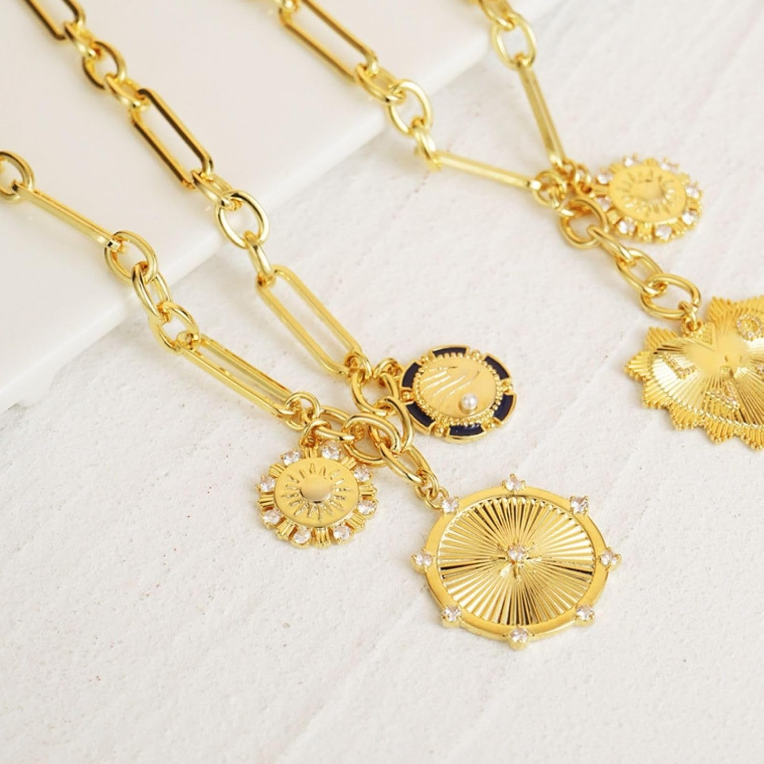 Chunky Gold Heart Necklaces for Women 18K Gold Plated Charm Necklace Sun Pendant Chain Jewelry. - Image 5