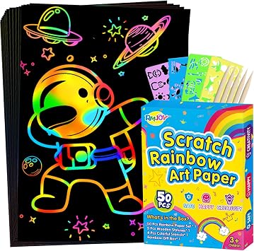 RMJOY Rainbow Scratch Paper Art for Kids 50PCS Magic Arts Crafts Gifts Toys for Girls Boys Ages 3-12 Games Activities for Birthday Party Family Day Classroom Prizes Easter Basket StuffersBoys