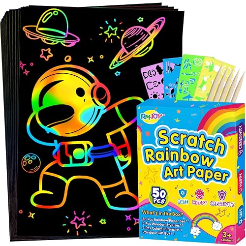 RMJOY Rainbow Scratch Paper Art for Kids: 50PCS Magic Arts