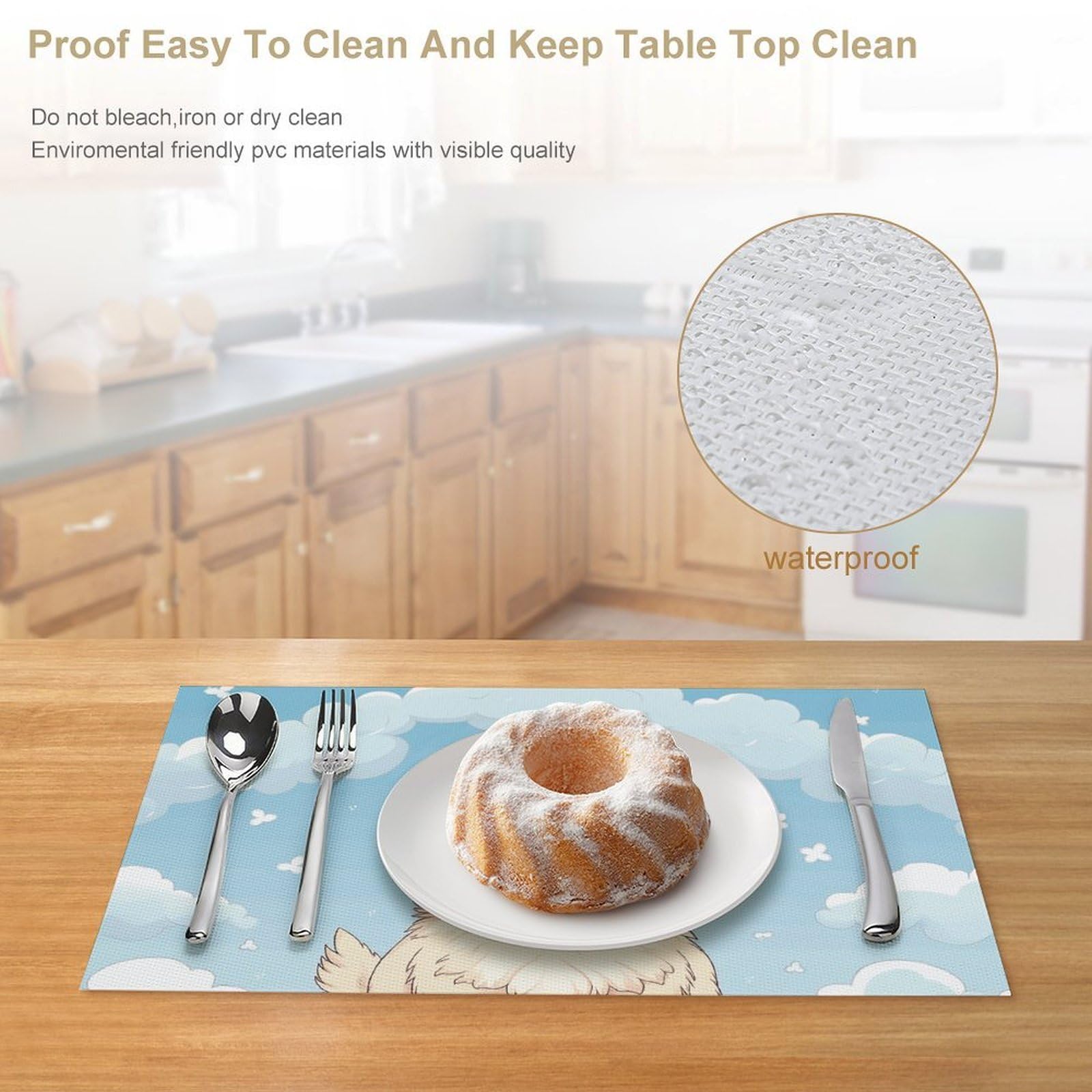 Set di 6 tovagliette all'americana in PVC, lavabili, resistenti al calore, antiscivolo, impermeabili, per interni ed esterni, tavolo da pranzo, cucina, vacanze, feste, 6 pezzi