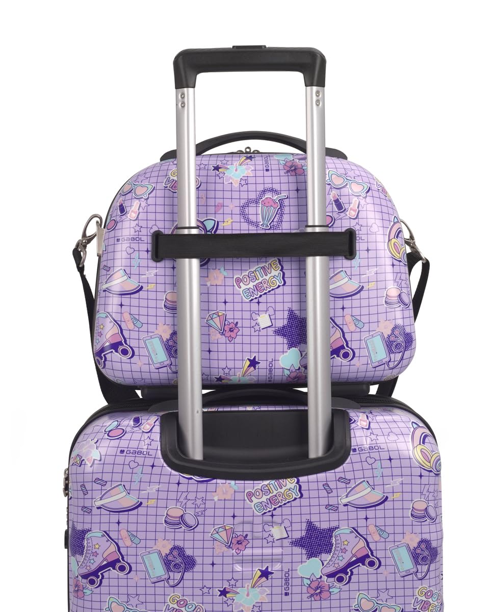 Gabol - Neceser de Viaje Rígido Estampado Funny 35x29x17cm - Peso 1kg con Capacidad 14L - Con Acople a Maleta y Asa - Diseño Español en ABS y Policarbonato - Lila