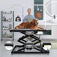 UDSONFY 50" Electric Heavy Duty Dog Grooming Table Double X-Lift Adjustable 12-45.8" Non-Slip for Large Dogs w/ AC Outlets